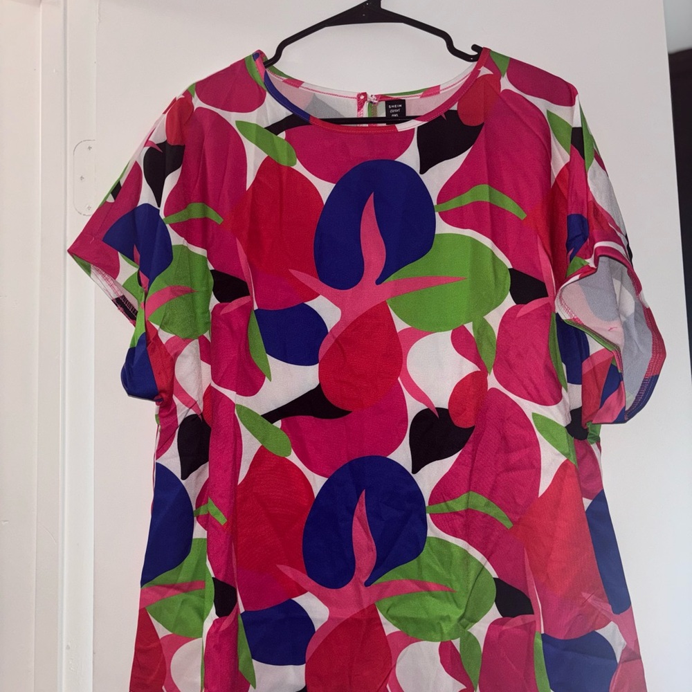 Shein Multicolor Abstract Short Sleeve Top